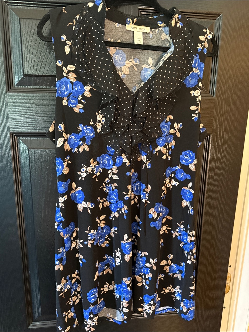 Whbm Sleeveless Ruffled Floral Dress - Black with Blue Floral